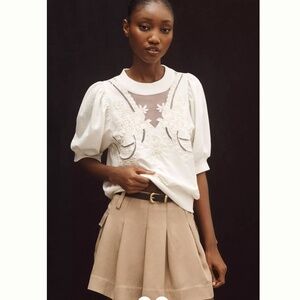 NWT Anthropologie Puff-Sleeve Embellished Elbow-Sleeve Sweatshirt